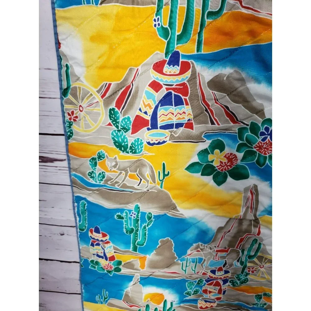 South Western Mexican Lap Baby‎ Blanket Blue Southwestern Quilt Vintage Boho